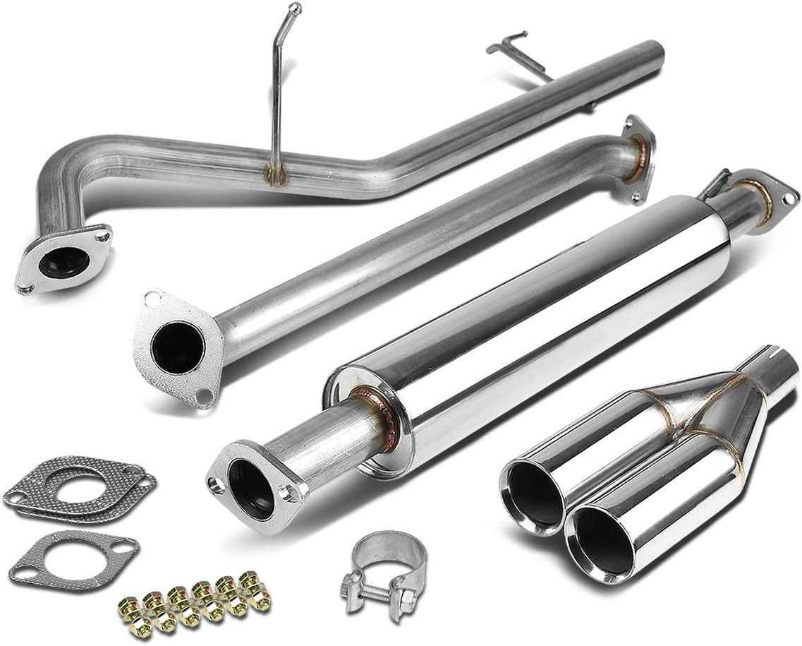 Auto Dynasty 2.5 inches Dual Rolled Muffler Tip Catback Exhaust System Compatible with 2006-2011 Rio, Stainless Steel