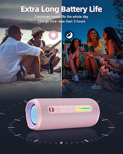 Miniatura 7 de OHAYO Altavoz Bluetooth portátil, IPX7 impermeable altavoz inalámbrico con sonido estéreo de 24 W, graves adicionales activos, Bluetooth 5.3, luces