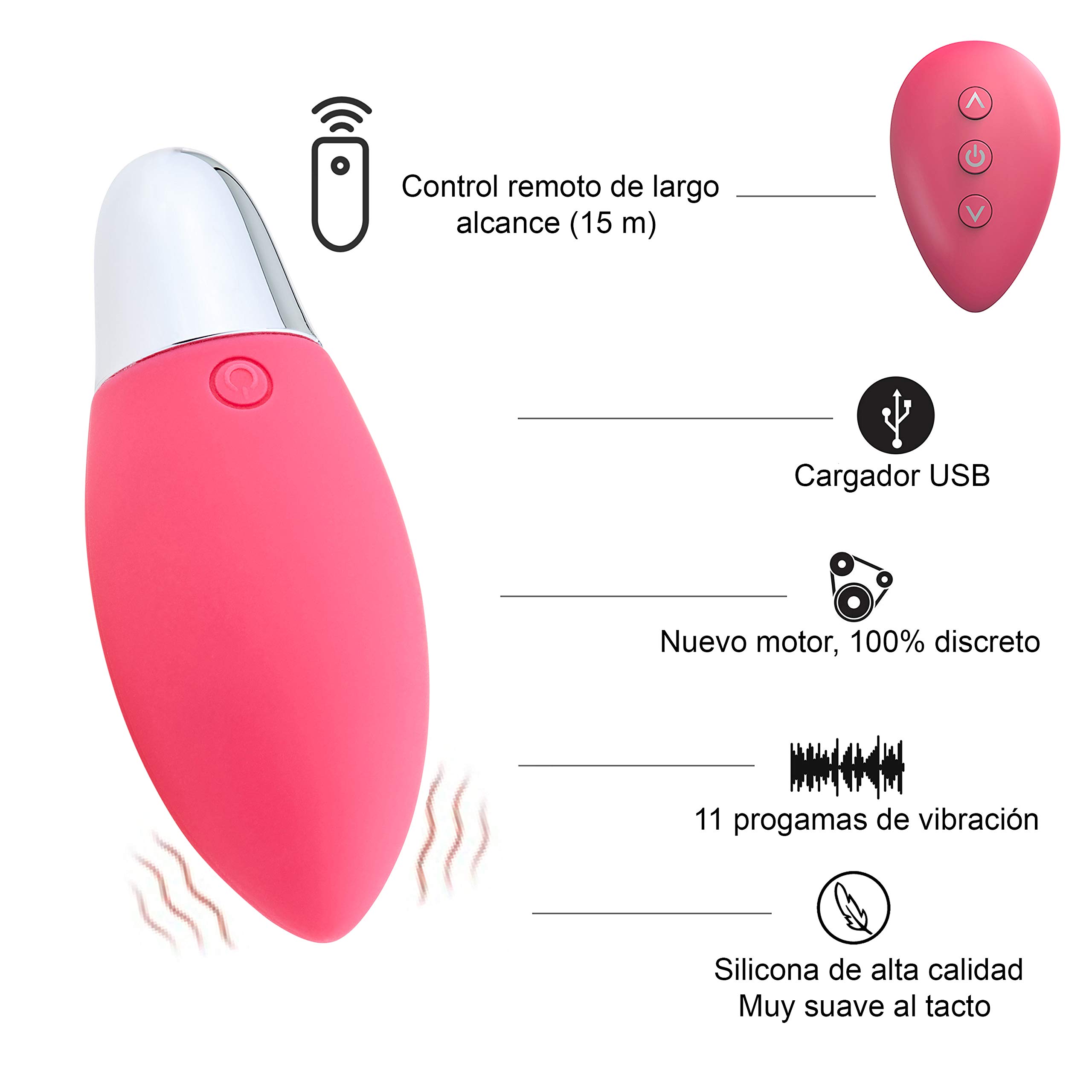 HUGBOX DIAMANTE Huevo Vibrador a Control Remoto Inalámbrico, Juguete Sexual con Mando, Juguete Erótico, Sex Toy Mujer, Satisfayer, 11 Programas. Silencioso, Suave, Potente, 100% Waterproof (Rosa)