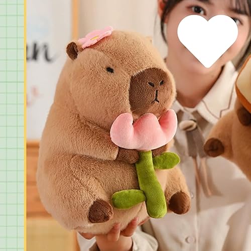Miniatura 3 de Peluche de Capibara Sosteniendo Flor de 11 Pulgadas, Bonito Tulipán, Animal de Peluche Ultra Suave, Juguetes de Peluche Kawaii, Regalos Lindos para