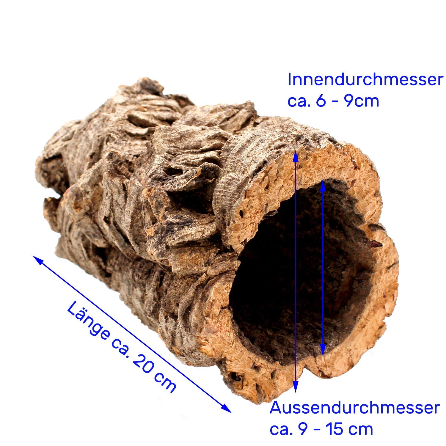 Vogelgaleria® Natur Korkröhre Terrarium und Hamster aus Reiner Korkrinde | 20cm lang, 15cm hoch | Korktunnel BZW. Korkhöhle aus Baumrinde der Kork - Eiche zur Einrichtung von Tierbehausungen