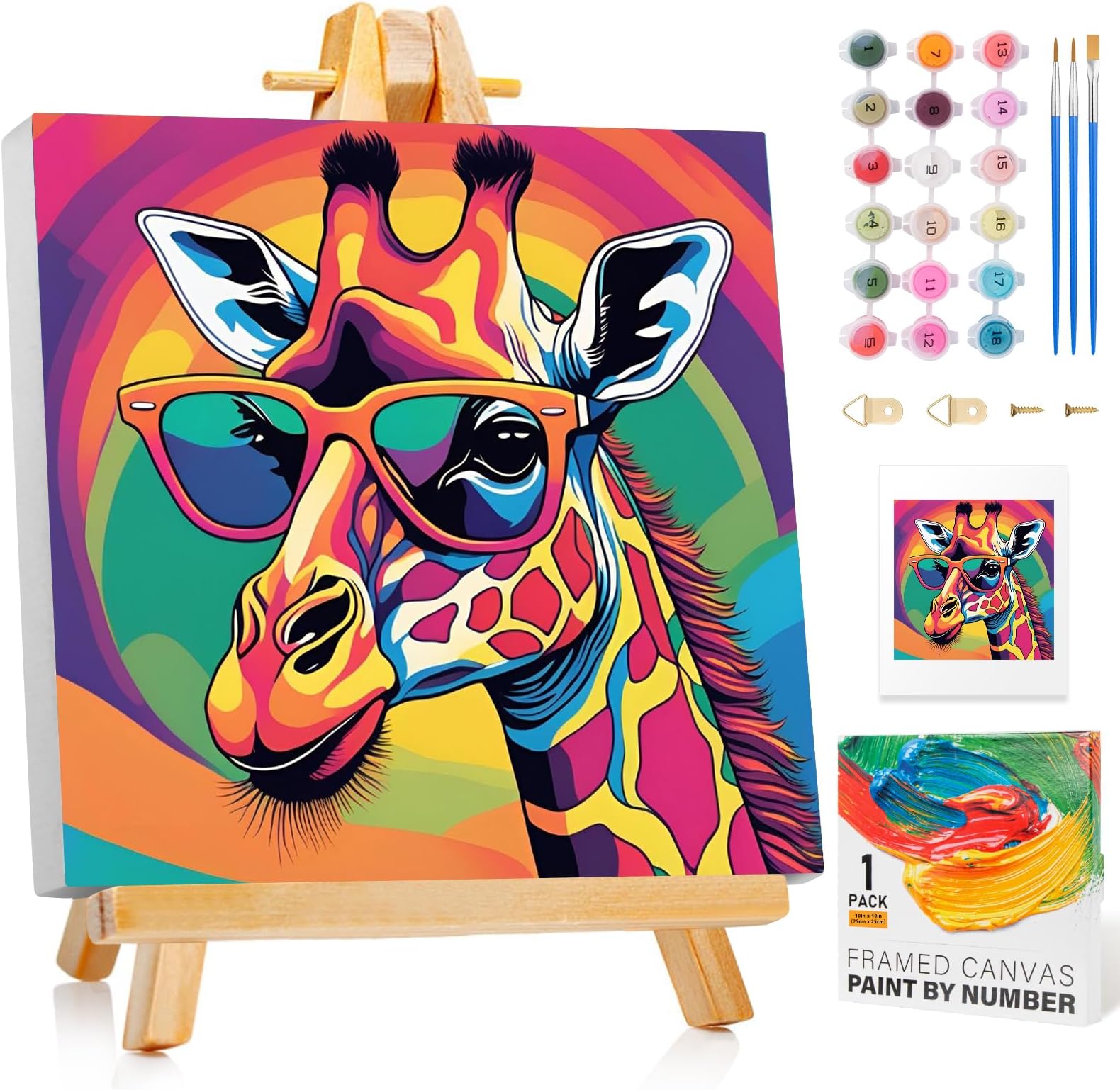 GEEHEIY Paint by Numbers Kit for Kids with Frame - Without Easel, Giraffe Paint by Number for Kids Ages 8-12, DIY Acrylic Oil Painting for Home Wall Decor (10 x 10 inch)