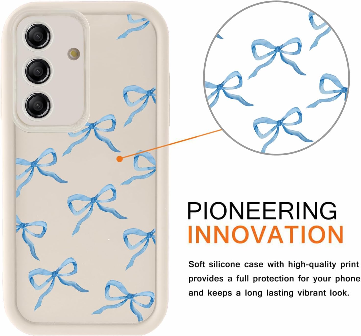Cute Bow Case for Samsung Galaxy S26 6.3'', Blue Ribbon Bow Pattern Print Design Funda Aesthetic Coquette Slim Soft TPU Silicone Shockproof Full Camera Protective Cover for Women Girl - White image 2