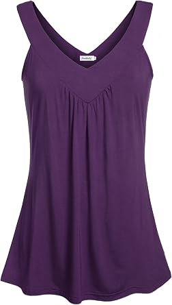Ninedaily Women Comfy Sleeveless Tunic Top Pleated V Neck Tanks Vest Summer