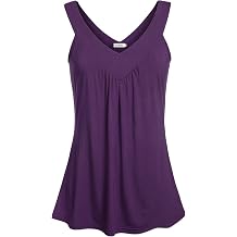 Ninedaily Women Comfy Sleeveless Tunic Top Pleated V Neck Tanks Vest Summer