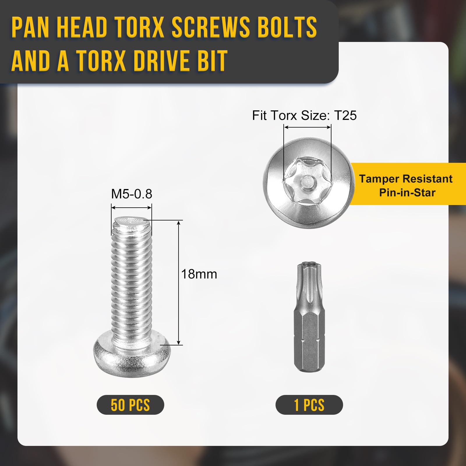 DTGN M5x18mm Pan Head Torx Security Screws, 50Pack, Good for Machinery - Image 2