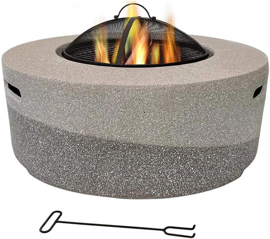 Large Round Fire Pit Fire Pit with BBQ Grill Shelf Garden Patio Heater/BBQ/Ice Pit with Waterproof Cover,Outdoor Fire Pits