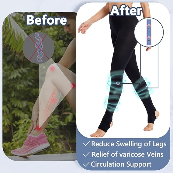 +MD 140D Light Compression Pantyhose for Women, 15-20mmHg Graduated Compression Tights, Footless Leggings for Leg Support
