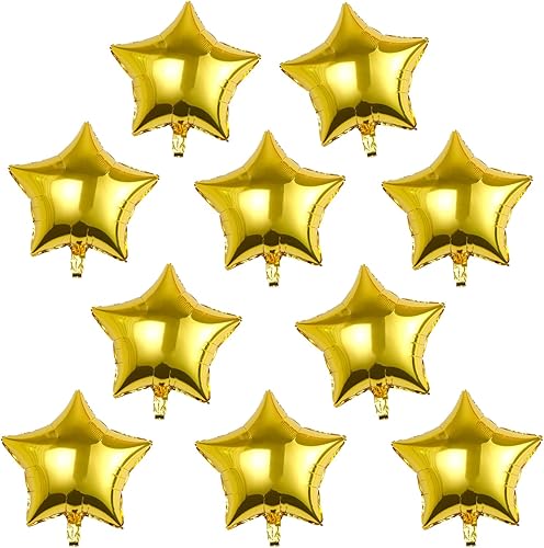 10 globos de aluminio con forma de estrella dorada de 18 pulgadas, globos de Mylar para decoración de feliz cumpleaños