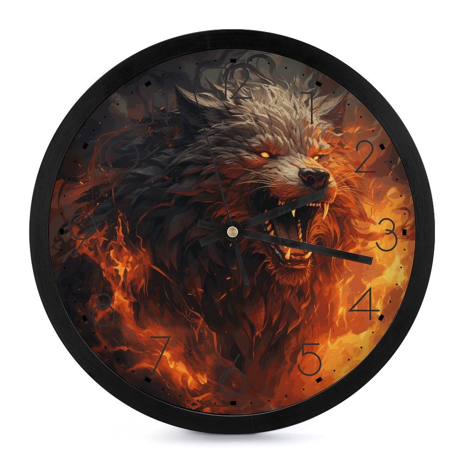 Horloge murale silencieuse sans tic-tac motif loup quartz moderne 25cm
