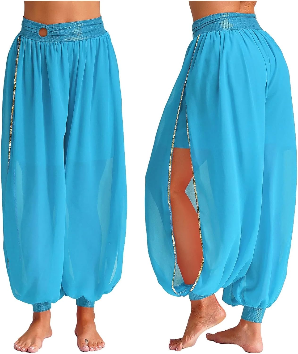 Belly Dance Pants Womens Side Split Pants for Belly Dancing Chiffon O-Ring Belly Dance