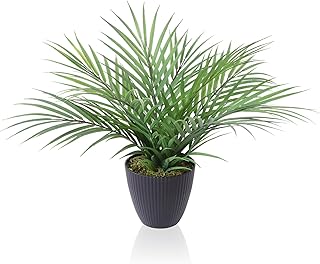 CROSOFMI Artificial Plants Areca Palm 35cm Fake Tropical Tree Faux Plants for Indoors and Outdoors Artificial Foliage and Plastic Pot for Party Office Home House Decorations (1 PACK)