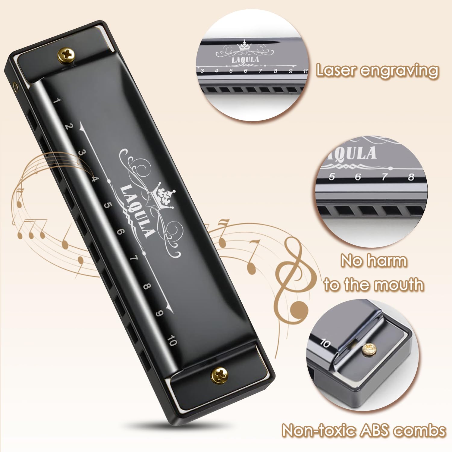 Armonica Blues Diatonica Chiave di C Arpa Armonica a Bocca 10 fori con Custodia Protettiva, Armonica Standard Regali per Adulti, Professionisti, Principianti e Studenti