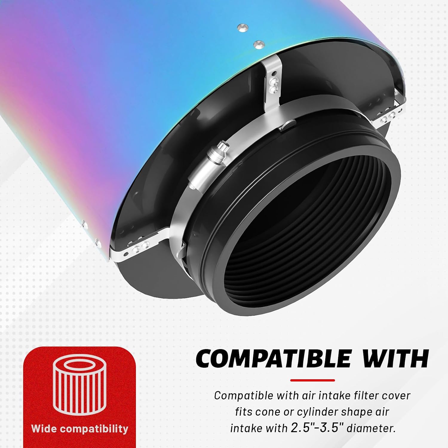Universal Air Intake Filter Cover Heat Shield Stainless Steel Carbon Fiber Cover compatible with 2.5-3.5" Cone Filter (Colorful)