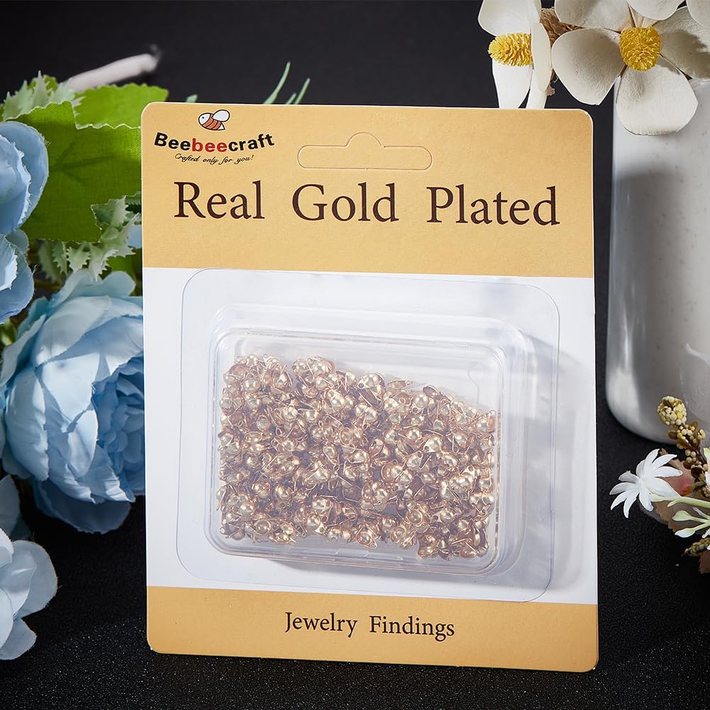 Beebeecraft 1 Box 300Pcs Bead Tips 18k Gold Plated Calotte Ends Open Clamshell Knot Covers Fold Over Bead Tips 1mm Small Hole End Caps for Knots Crimp Findings Crafts - Image 6
