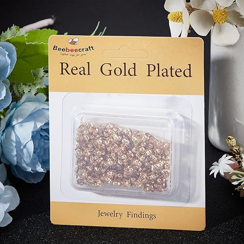 Miniatura 6 de Beebeecraft 1 caja de 300 puntas de cuentas chapadas en oro de 18 quilates, tapas abiertas para nudos, puntas de cuentas de 0.039 pulgadas (0.039