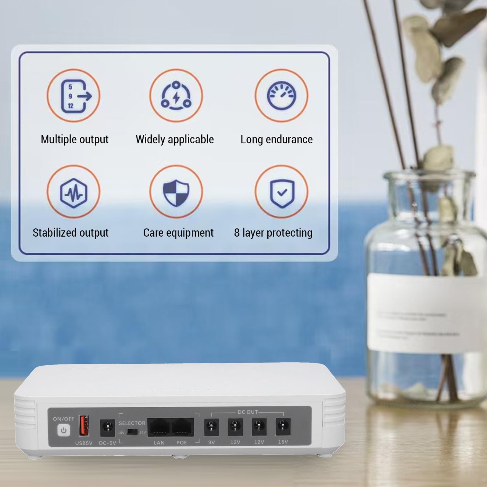 Luocute Mini UPS, Zasilanie Zapasowe 8000 MAh z Angielskim Wierszem Głosowym dla Modemu Routera, Kopia Zapasowa do 5 Godzin z DC 5V 9V 12V Poe 15V 24V USB 5V 2A (wtyczka UE)