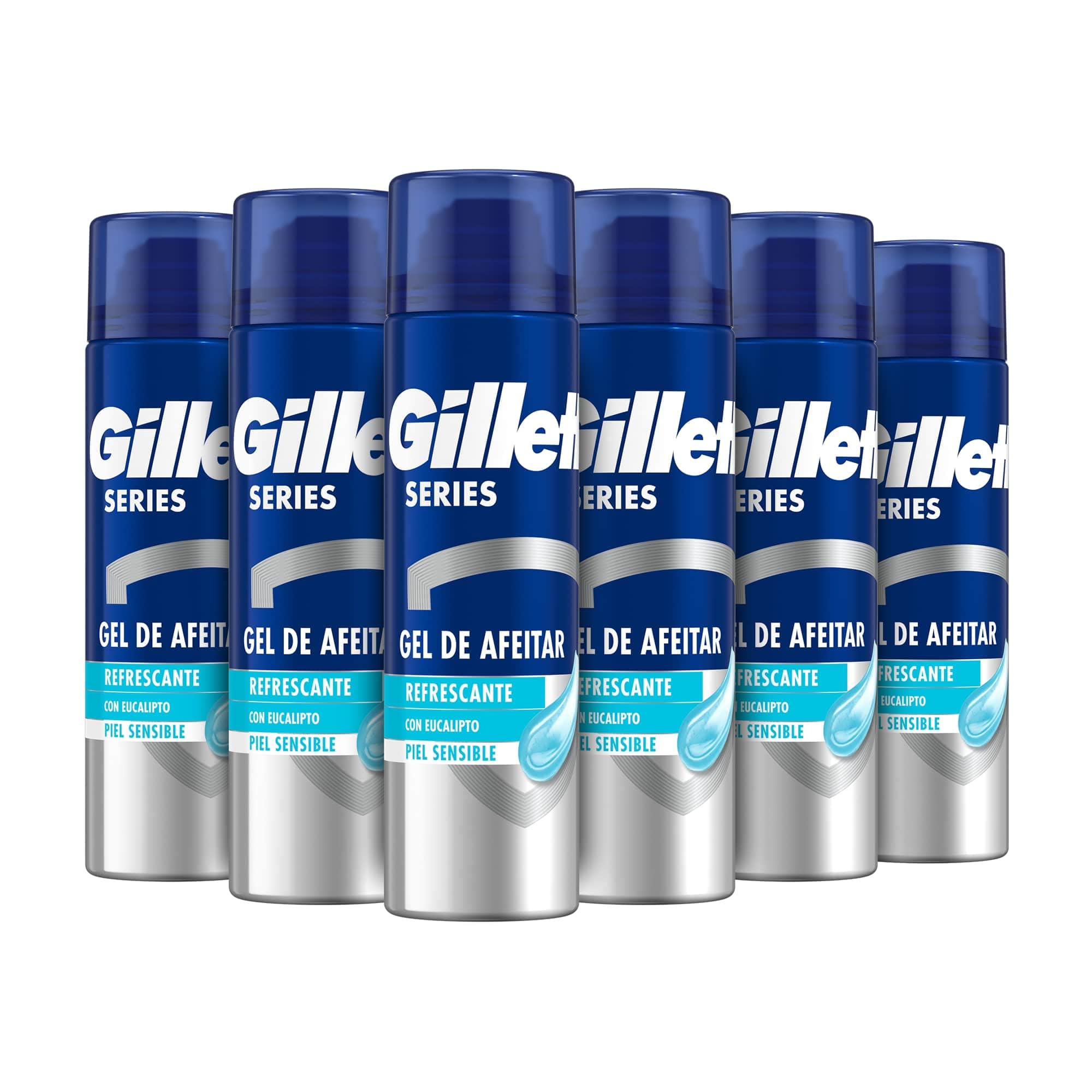 Gillette Series Gel De Afeitar Refrescante Con Eucalipto Para Hombre, Piel Sensible, Contra Cortes, Ardor, Escozor, Enrojecimiento Y Tirantez, 200ml x6