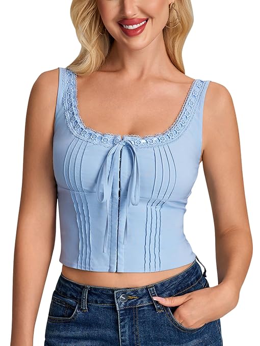 Buy HTZMO Lace Corset Tops for Women 2026 Summer Y2k Tie