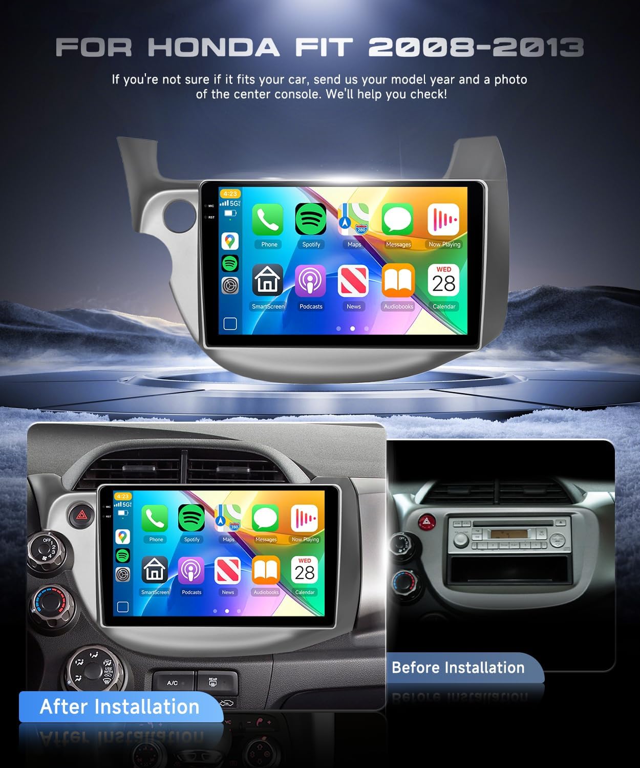 4G+128G Android 15 Car Stereo for Honda Fit 2008-2013, Wireless CarPlay Android Auto, 10.1’’ Incell HD Touch Screen Car Stereo with GPS, WiFi, Bluetooth 5.0, FM, 32 EQ, SWC, Backup Camera