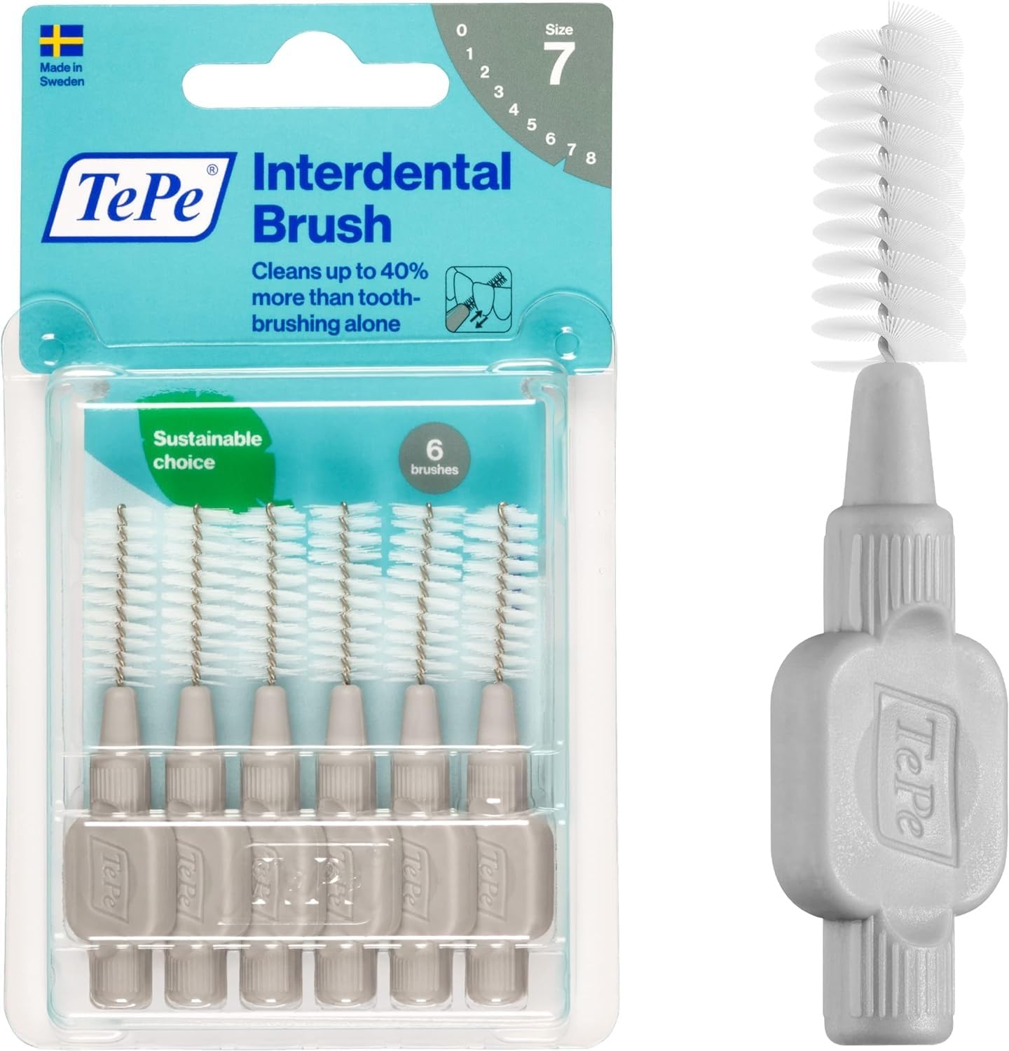 TePe Interdental Brush Original, Soft Dental Brush for Teeth Cleaning, Pack of 6, 0.8mm, Large Gaps, Green, Size 5