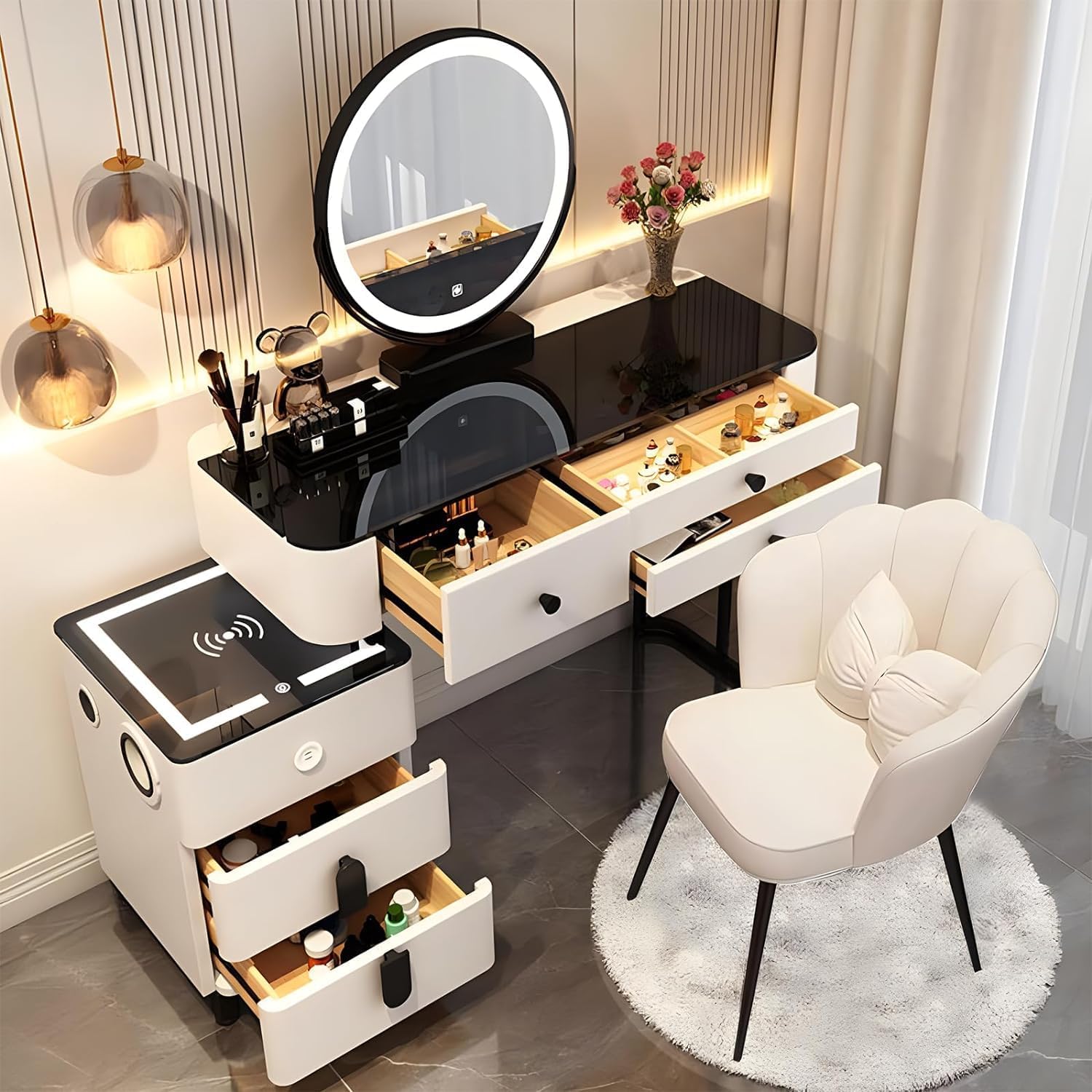 AMZSEW Vanity Desk set,Makeup Dressing Table with Lighted Mirror,Vanity