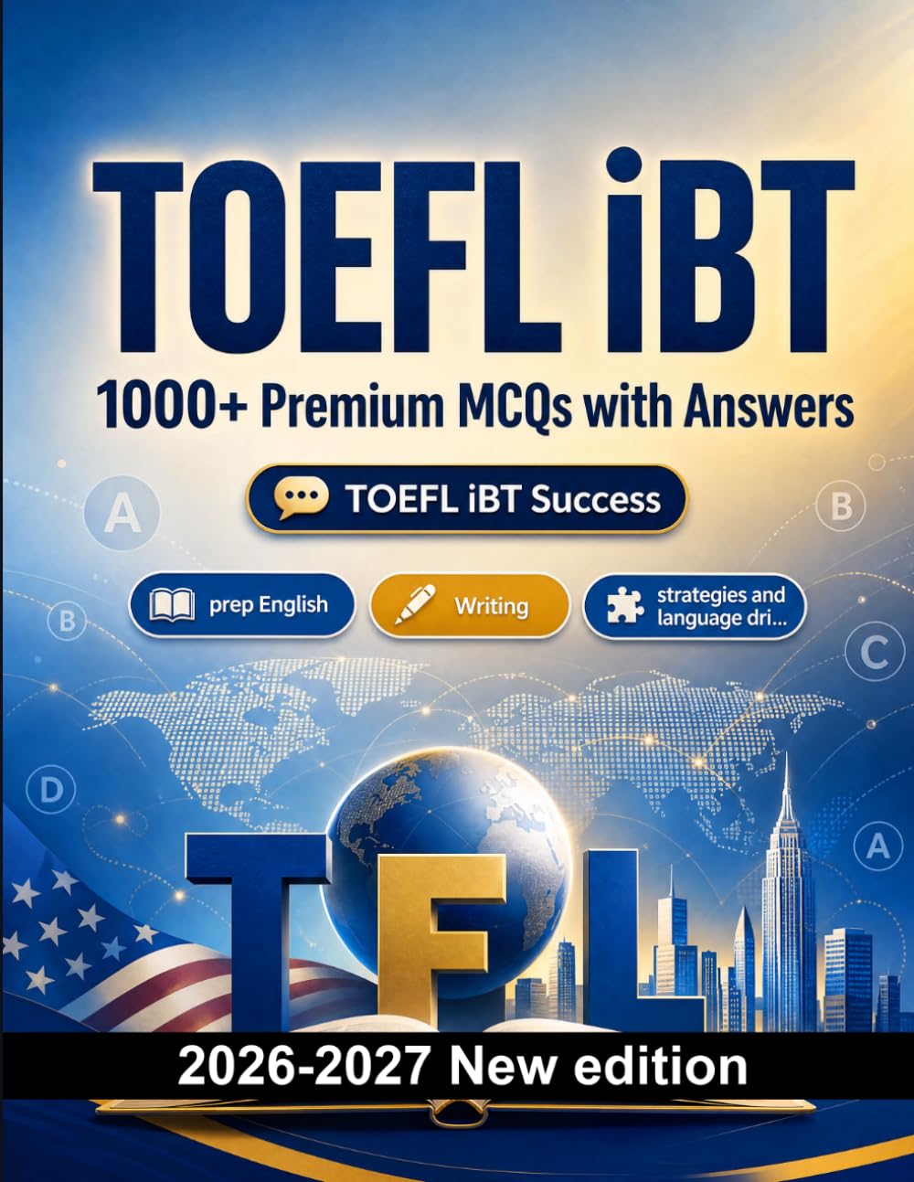 TOEFL iBT : 1000 MCQ with Answers: Language test prep English: Vocabulary, Writing, Spelling, Exam format, Practice tests and written drills to pass the official language certificate