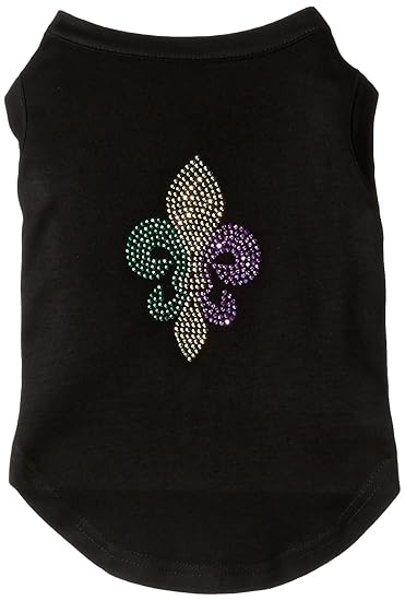 Mirage Pet Products Mardi Gras Fleur De Lis Rhinestone Dog Shirt, Large, Black