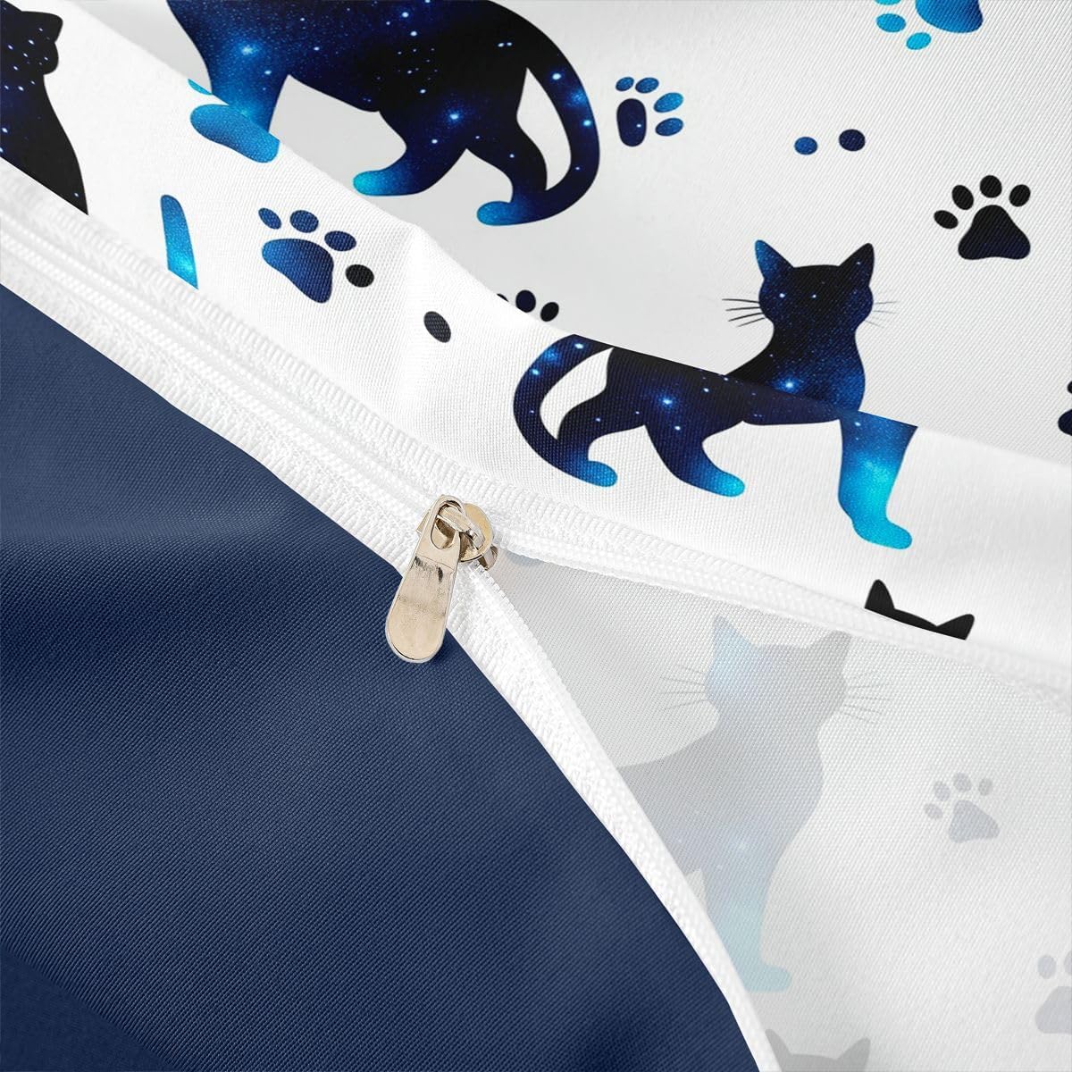 jejeloiu Cat Silhouette Pattern Duvet Cover Toddler Size Paw Print Bedding Set for Boys Girls Funny Cat Comforter Cover Bedroom Decor 2Pcs