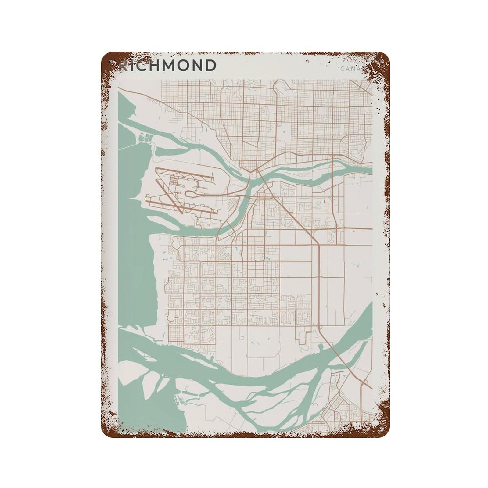xiaoxiaoshen Richmond Map Canada British Columbia Wall Decor Art Metal Tin Poster Modern Home Decor Art Home Bar Shop Decorations Vintage Sign 40x30cm