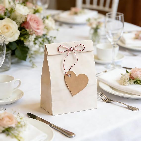 100PCS Heart Shaped Kraft Paper Gift Tags with 33 Feet Twine, Brown Blank Hang Tags for Wedding Favors, Valentines Day Present Wrapping, DIY Crafts and Party Name Labels