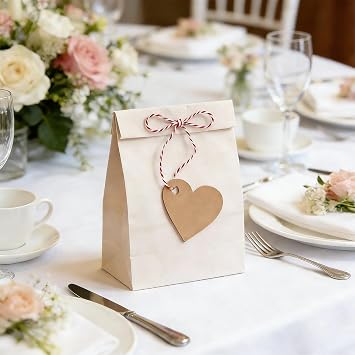 100PCS Heart Shaped Kraft Paper Gift Tags with 33 Feet Twine, Brown Blank Hang Tags for Wedding Favors, Valentines Day Present Wrapping, DIY Crafts and Party Name Labels