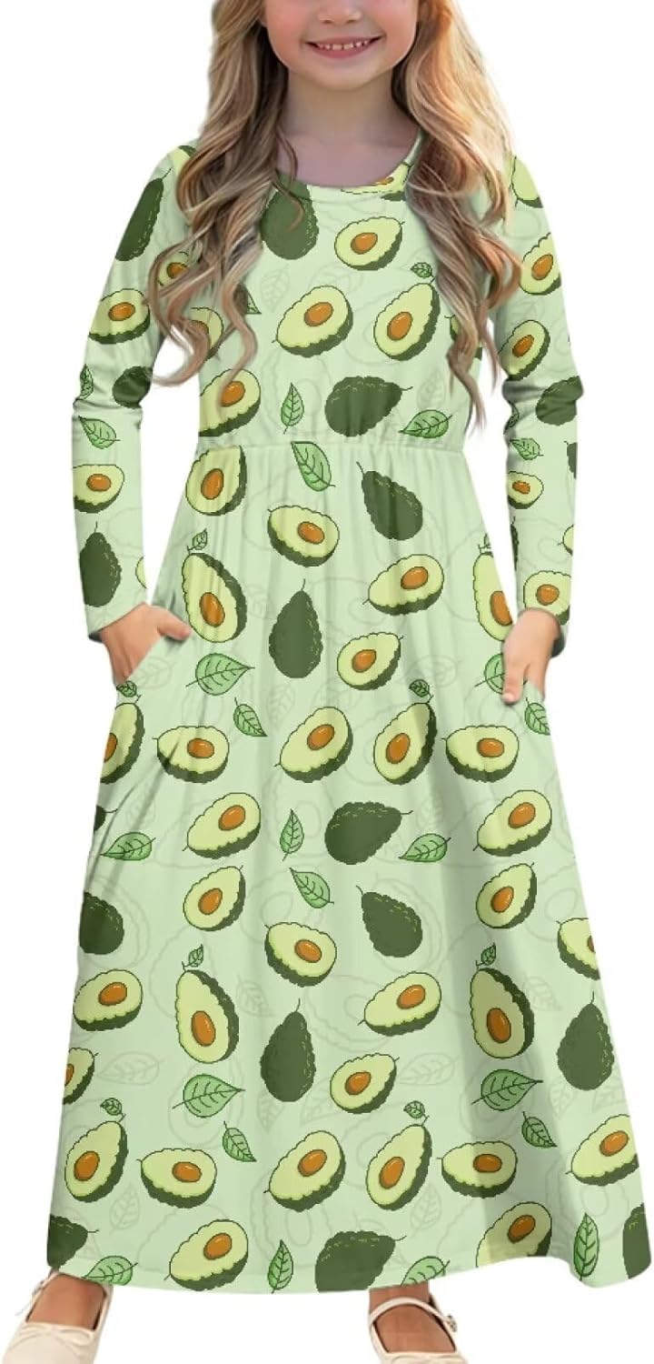 Long Maxi Dress for Girls 5t-14Year Holiday Dresses with Pockets Back to School