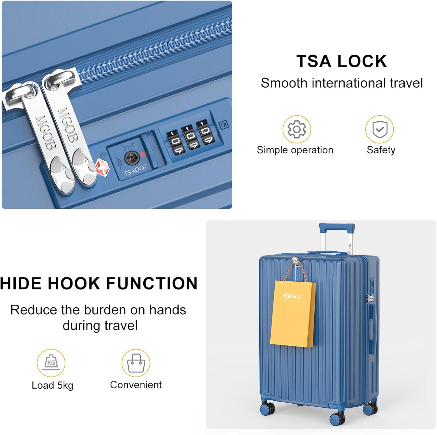 20 Inch Carry On Luggage 22x14x9 Airline Approved, PC Lightweight luggage with Spinner Wheels, 20 Inch Hardside Travel Luggage Bag with TSA Lock Rolling suitcase for Women