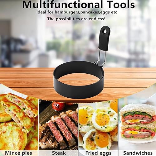 Miniatura 6 de Juego de moldes para panqueques, anillos de huevo de acero inoxidable, moldes para panqueques para parrilla, paquete de 5 para freír huevos y