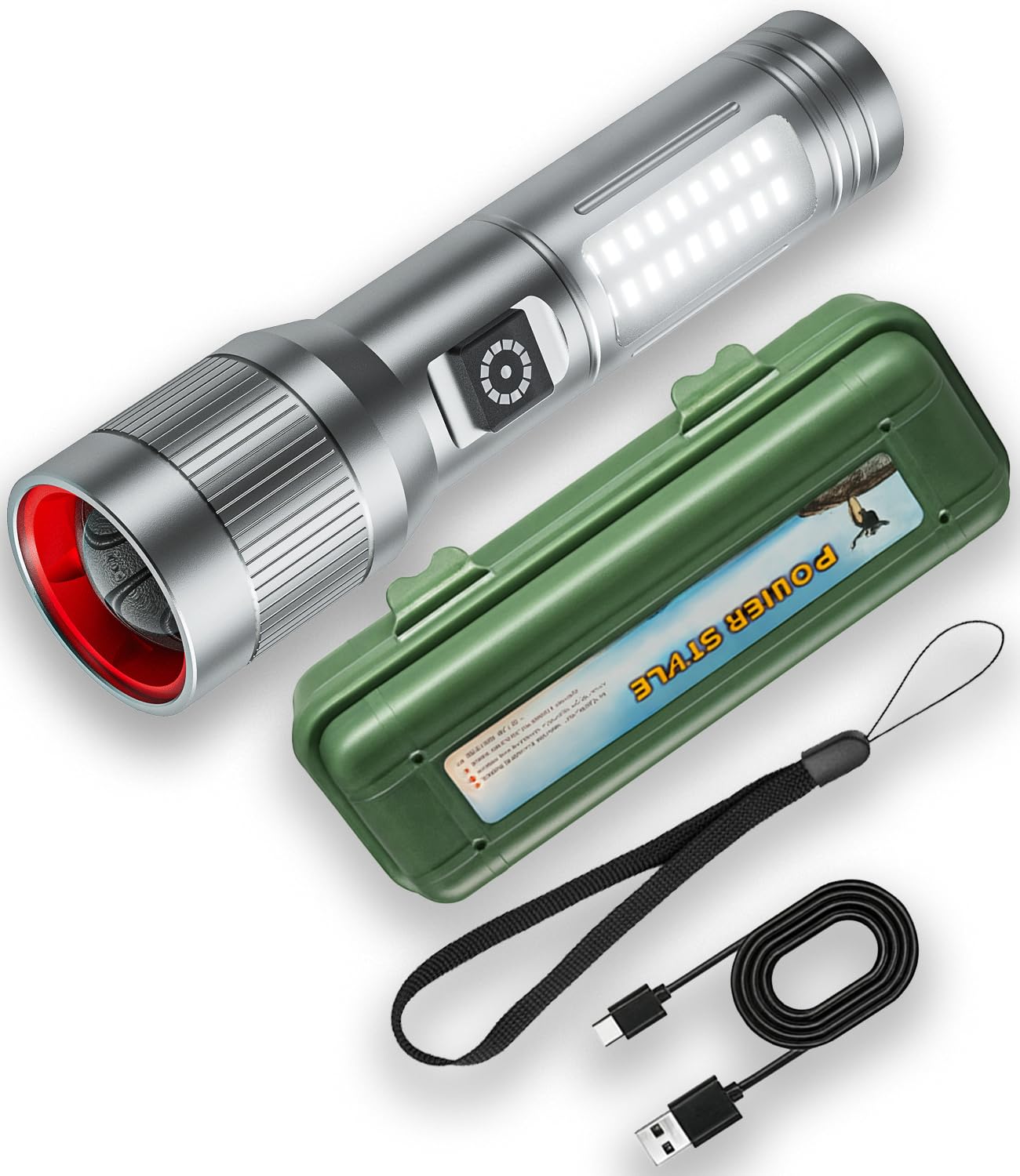 LED Flashlight Rechargeable with Side COB Work Lamp, Bright Search Beam and Portable Design for Daily and Emergency Use-image-46