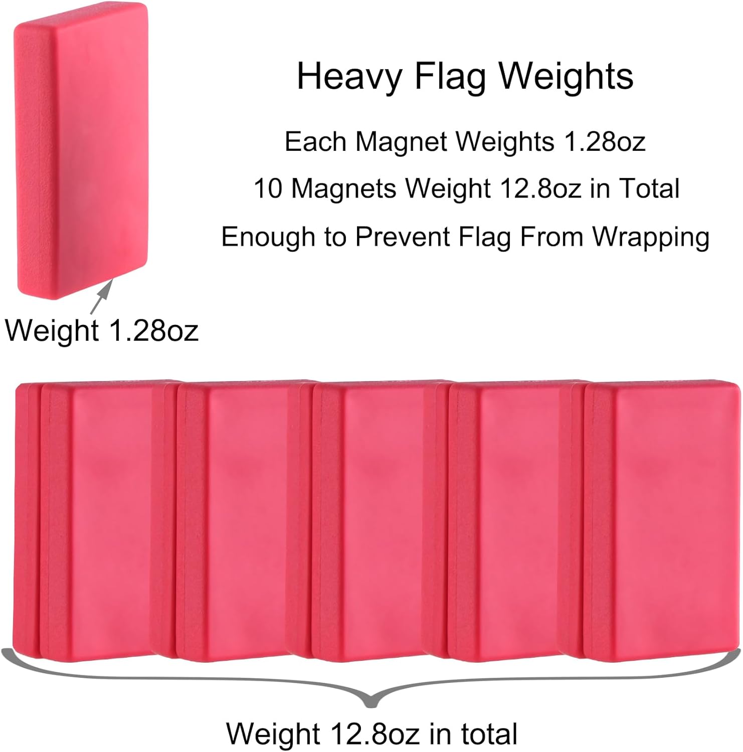Magnetic Flag Weights for Bottom of Flag in Winds, Rubber Covered Heavy Duty Magnet Weights, Stop American Flag from Wrapping Around the Pole or Hooking on the Gutter, Red, 5 Pairs(Pack of 10)