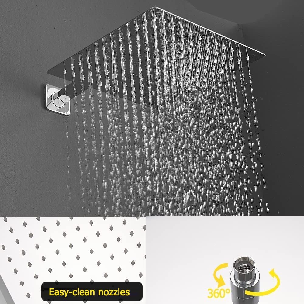 Polished Chrome Shower System 16 Inch Bathroom Luxury Rain Mixer Shower Combo Set Wall Mounted Rainfall Shower Head and Handheld System Shower Faucet Set Rough-in Valve Body and Trim Kit