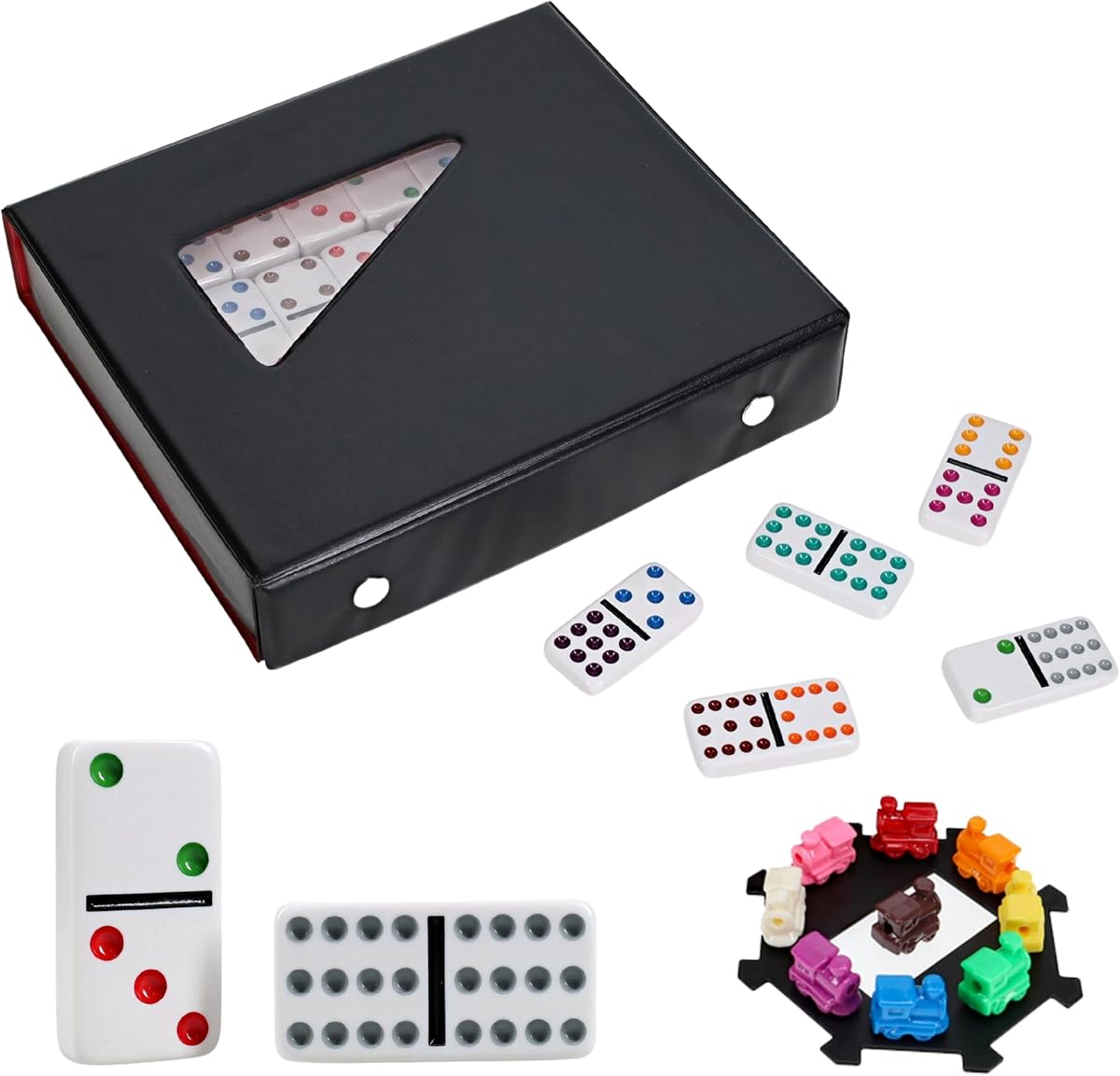 Mexican Train Dominoes, Double Twelve - Premium Ivory Tiles, Colorful Dots, Family and Adult Board Game