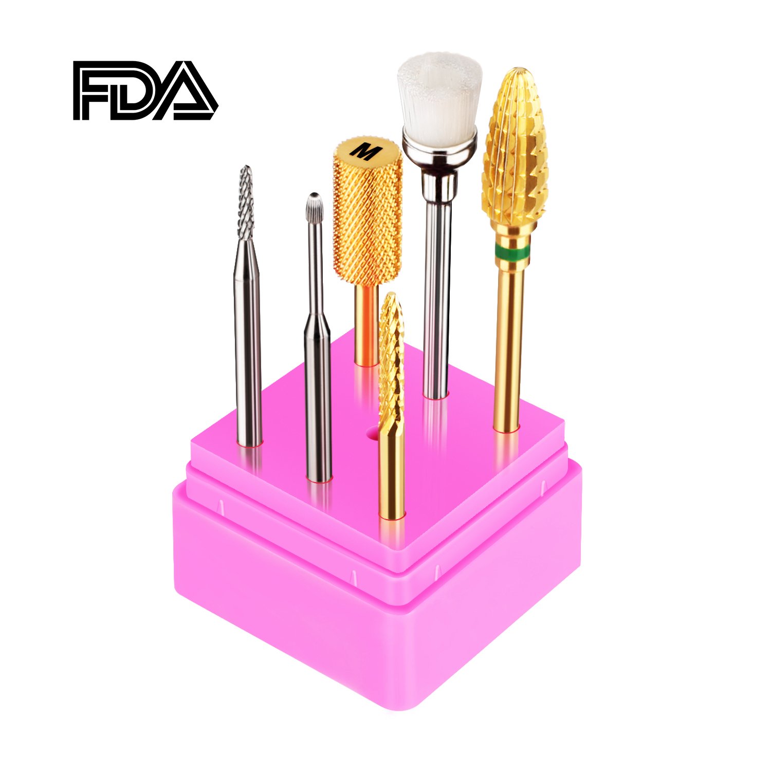 JCMASTER® 5 x frezarka do paznokci bity z twardego metalu 2,35 mm wraz z 1 x szczotką bit do manicure/pedicure, profesjonalny zestaw do szlifowania paznokci z uchwytem