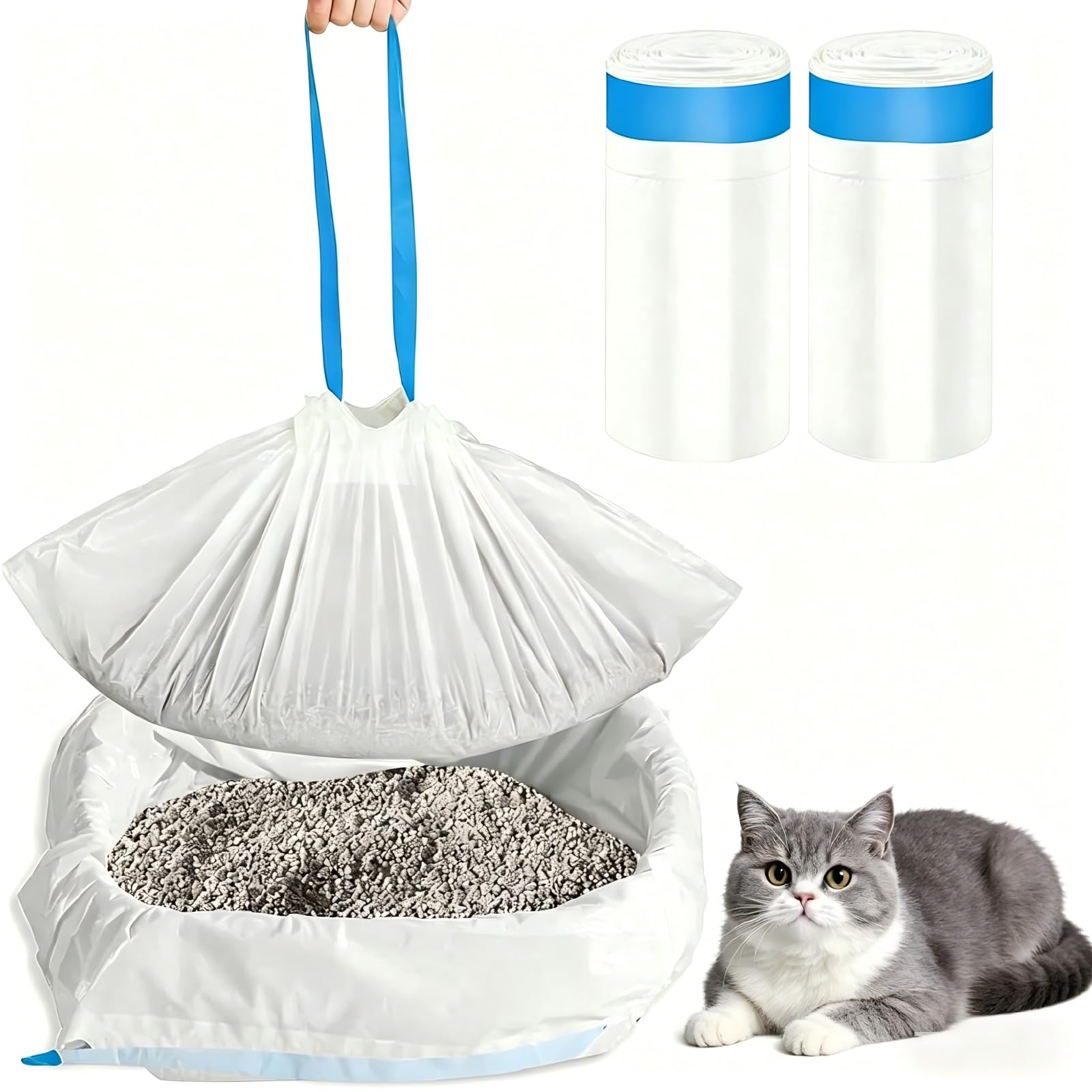 40 bolsas para arena para gatos, 66 x 30 cm, bolsas de basura con cordón, bolsa de arena para gatos, bolsa para arena para gatos, resistente a roturas y a prueba de fugas, para arena de gatos y