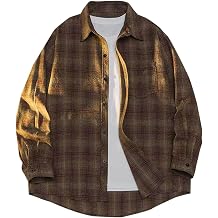 GOKKILRW Men Cotton Plaid Shirts Fall Spring Fashion Clothes Long Sleeve Button Down Casual Shirt Pocket Western Shackets