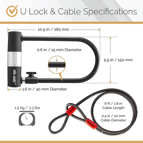 Miniatura 6 de Juego de candados eléctricos para bicicleta, triple protección, Via Velo 2022, acero duro resistente, cerradura plegable de 33.5 pulgadas, bloqueo