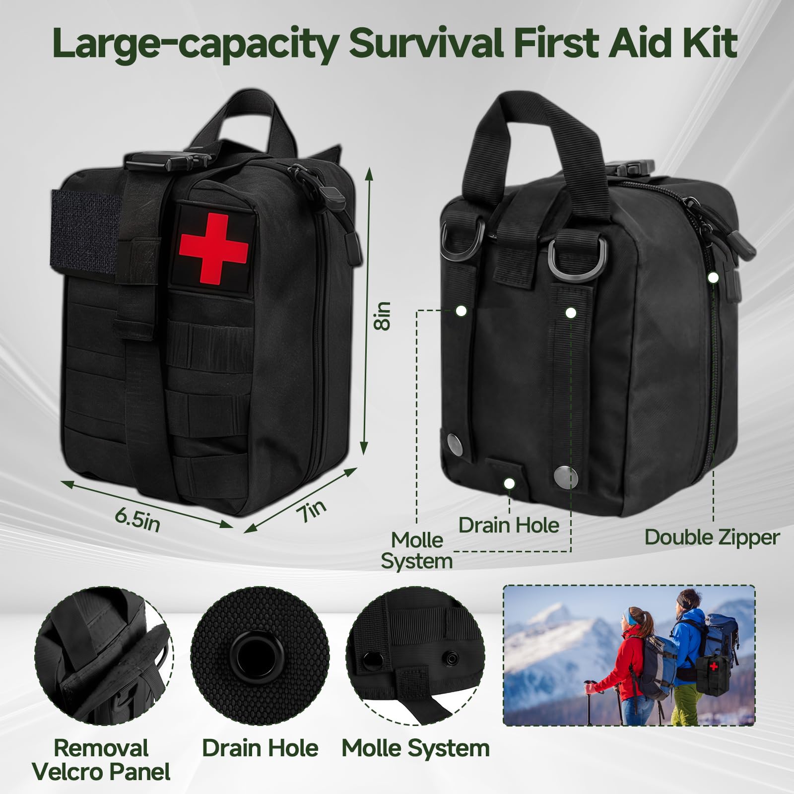 Außen Notfall Survival Kit, 43 in 1 Notfall Survival Ausrüstung mit Erste Hilfe Set, Multi-Tool Axt, Kompass, Notfallrucksack für Männer Camping Bergsteigen Wandern Abenteuer im Freien