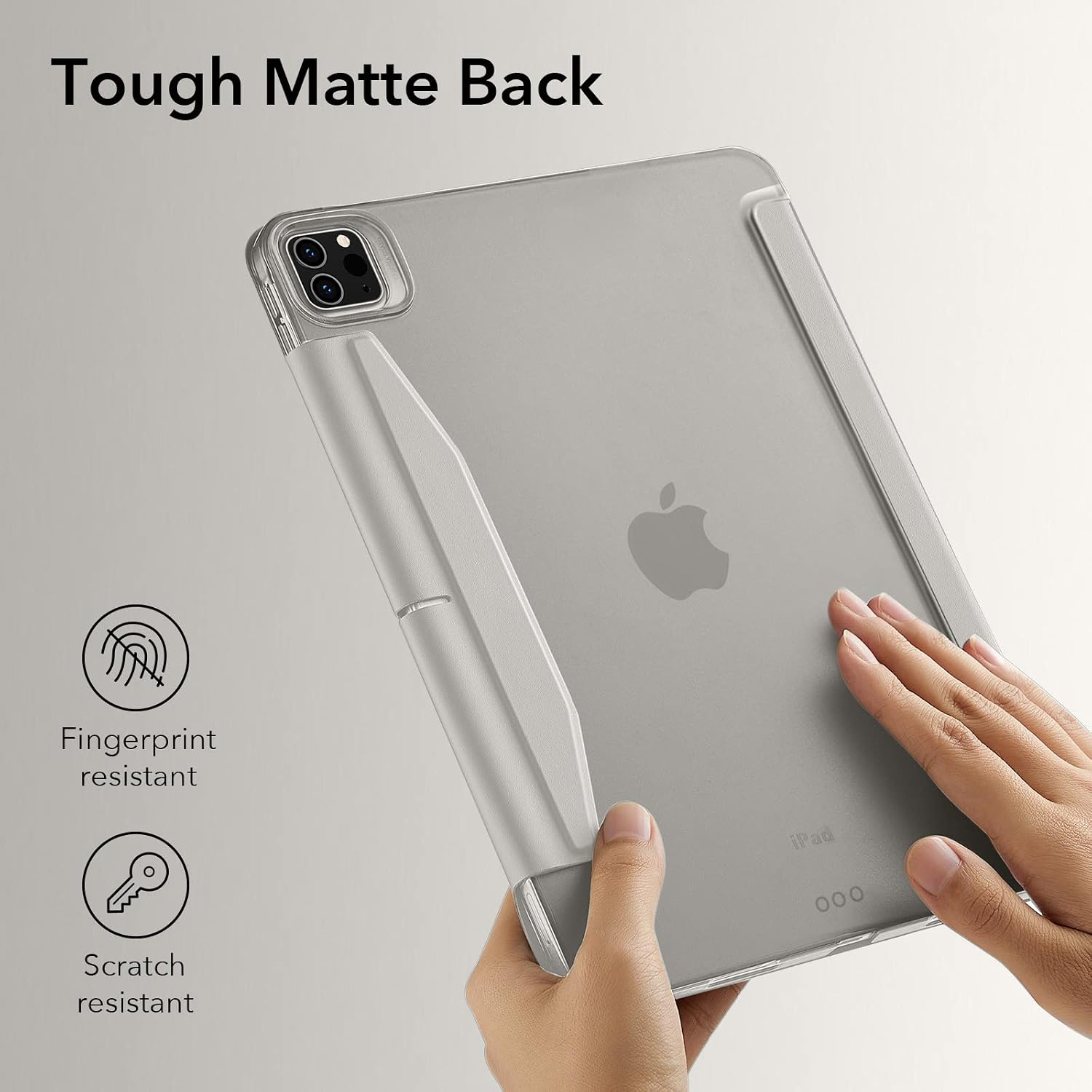 ESR Ascend Trifold Case Compatible with iPad Pro 12.9 Inch (2022/2021), Translucent Stand Case with Clasp, Auto Sleep and Wake, Pencil 2 Wireless Charging, Frosted Grey