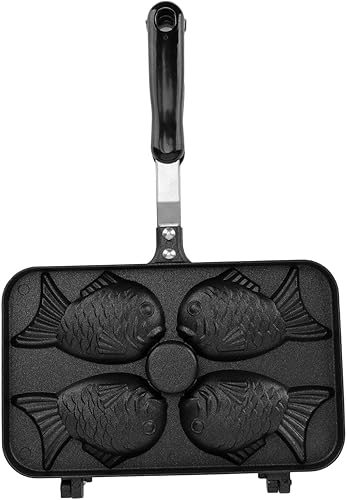Miniatura 9 de Taiyaki - Máquina para hacer gofres, antiadherente con mango largo, mini molde para pasteles en forma de pez, 4 rejillas Taiyaki con forma de pez,