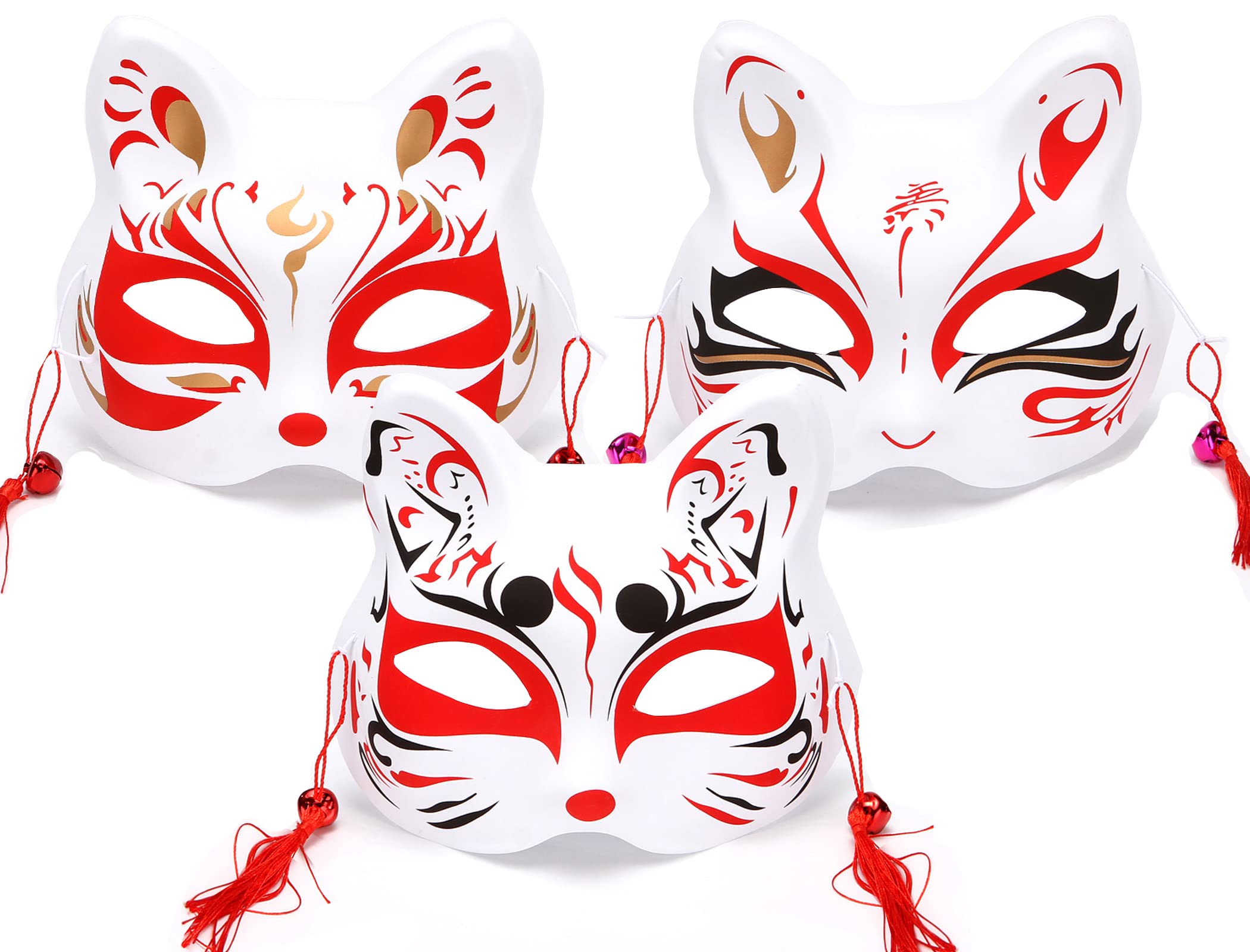Amazon.co.jp: VTEERY(みさ) お面 狐面 半面 猫面 鈴付き 3枚