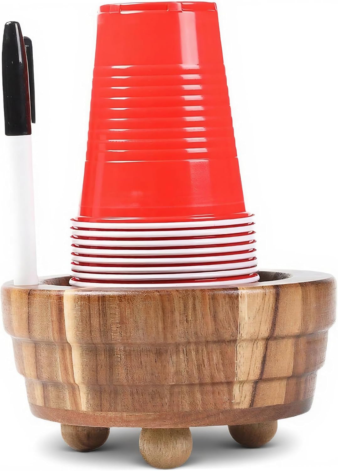 Solo Cup Holder with Marker Slot Cup Holder with Marker Slot, Wooden Solo Storage Box with Rustic Hosting Essentials for Party Bar