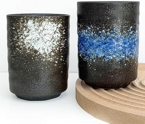 Juego de 2 tazas de té japonesas, tazas de té de porcelana de cerámica, sin mango, taza de té modelo asiático para matcha, té verde, capuchino, sake