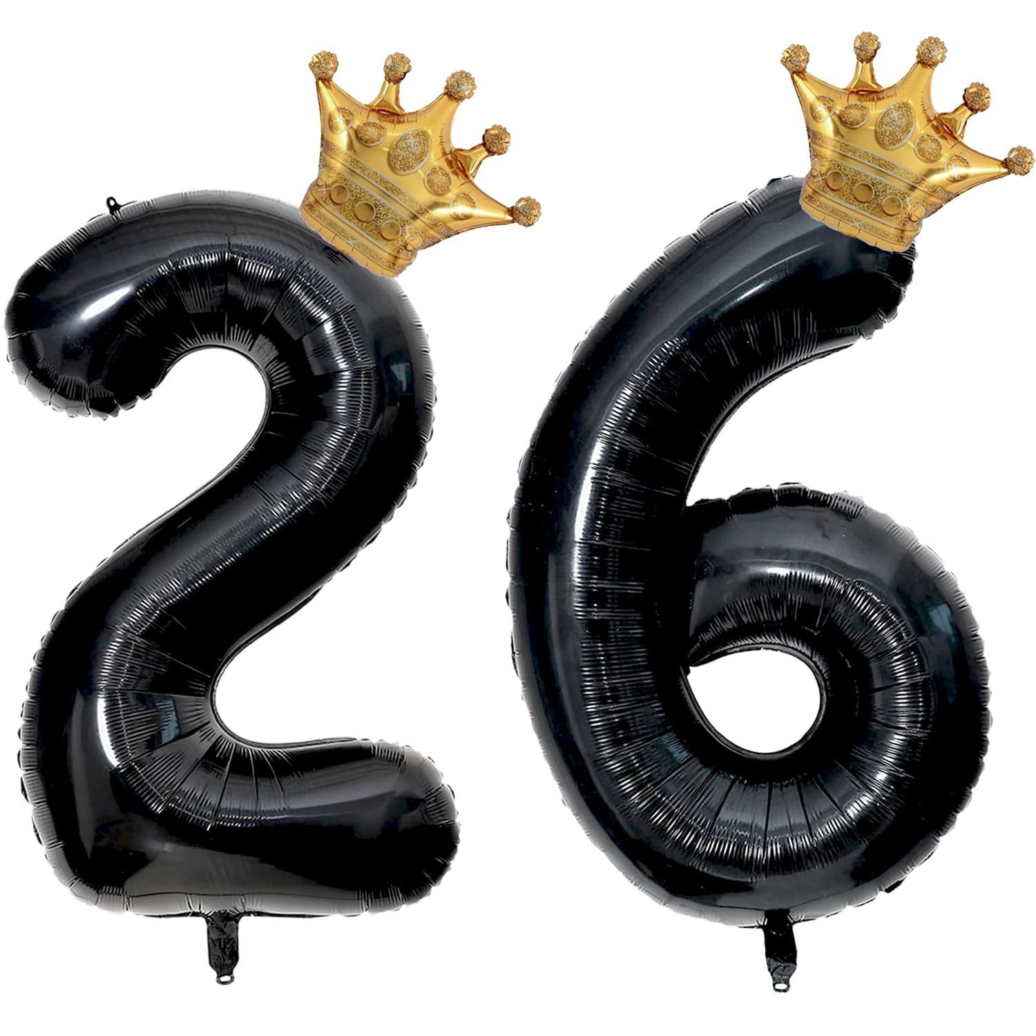 40 inch Large Black 26 Balloon Number with Gold Crown Balloons 26th Birthday Big Foil Mylar Helium Balloon for Boys Girls 26th Birthday Anniversary Decorations Supplies Favors(Number 26 Balloons）